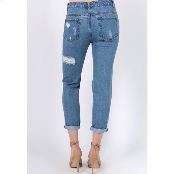 Retro Straight-leg Distressed Holey Ripped Jeans - Picture 7 of 9